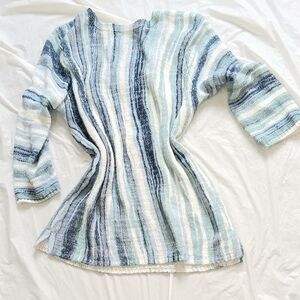Nic+Zoe Striped Blue and White Cotton Knit Top, Small